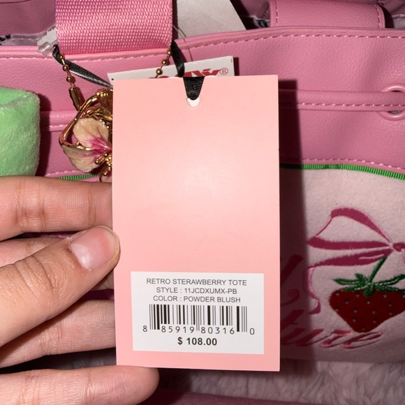 Juicy Couture Retro Sterawberry Pink & Green Tote (Powder Blush) - Picture 8 of 8